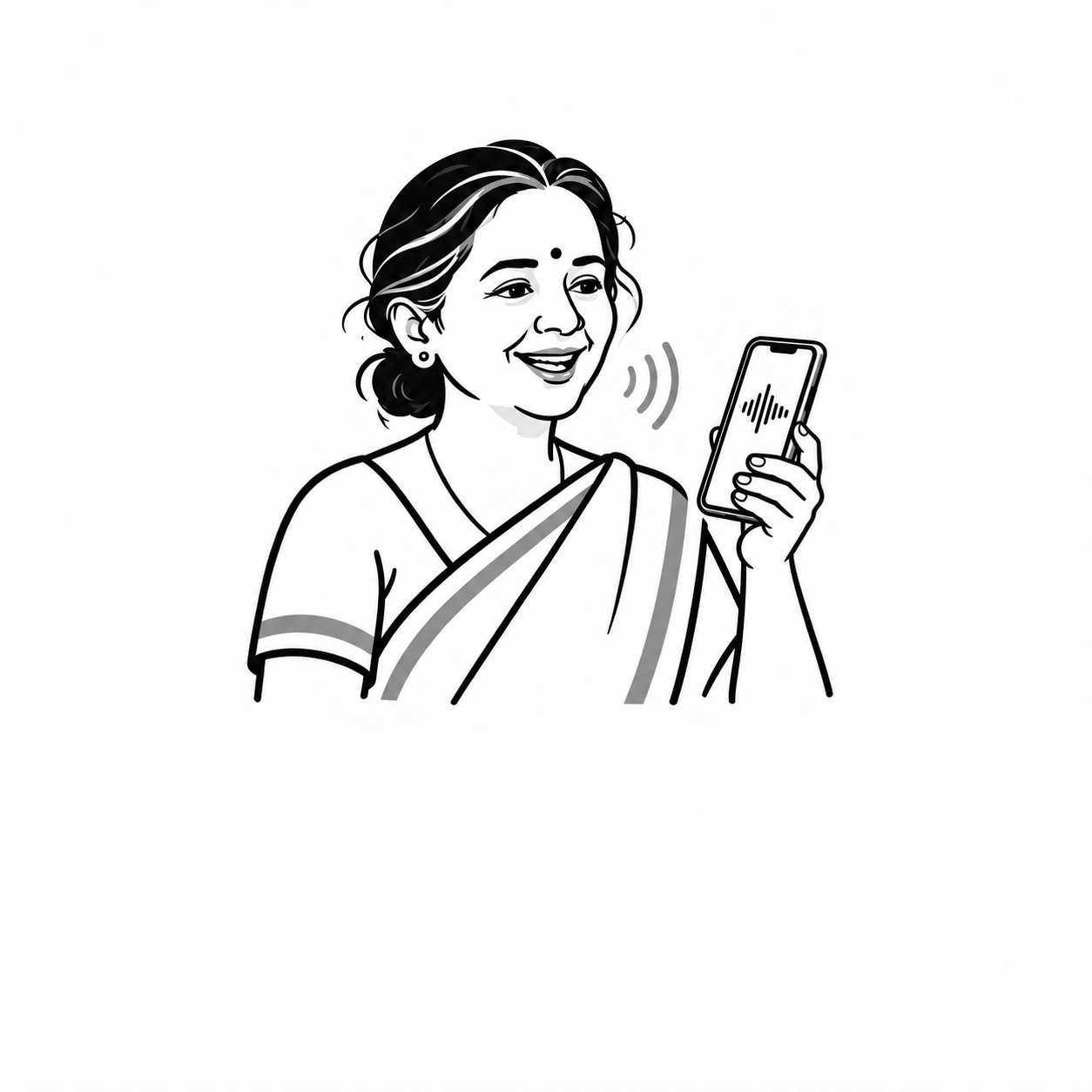 Illustration of Maa speaking to Hello Beta on her phone